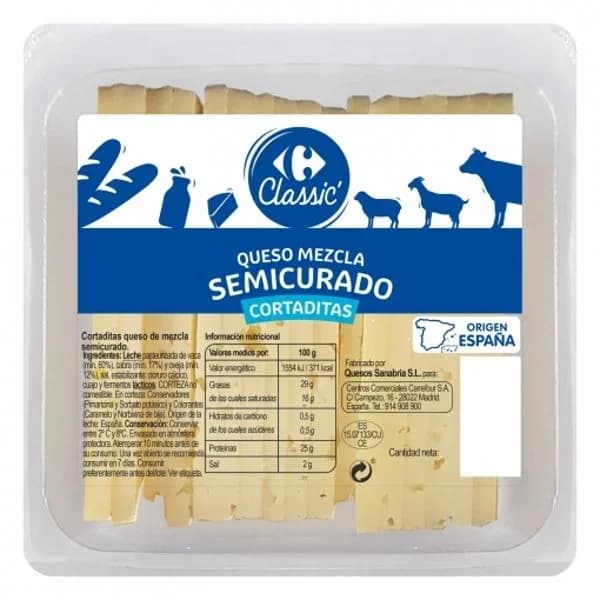 Queso de mezcla semicurado ya cortado Carrefour Classic cuña de 250 g - 0.25 kg - Imagen del producto en Findit