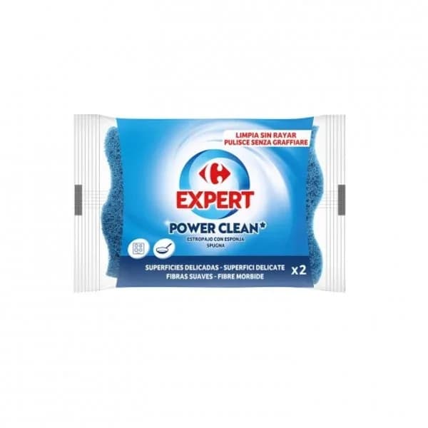 Set 2 Estropajos Fibra Azul con Esponja Superficie Delicada CARREFOUR - 2 ud - Imagen del producto en Findit