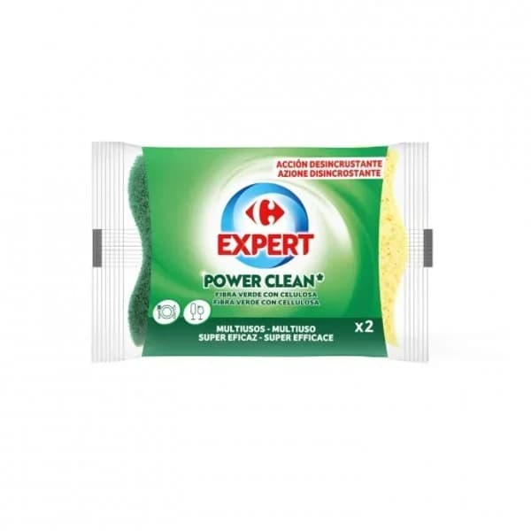 Set 2 Estropajos Fibra Verde con Celulosa Multiusos CARREFOUR - 2.01 ud - Imagen del producto en Findit