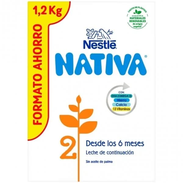 Leche infantil de continuación desde 6 meses en polvo Nestlé Nativa 2 pack de 2 unidades de 600 g. - 1.2 kg - Imagen del producto en Findit