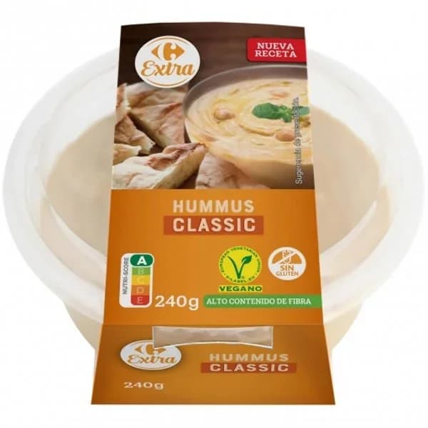 Hummus clásico Carrefour Extra sin gluten 240 g - 0.24 kg - Imagen del producto en Findit