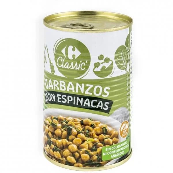 Garbanzos con espinacas Classic Carrefour sin gluten 430 g. - 0.43 kg - Imagen del producto en Findit