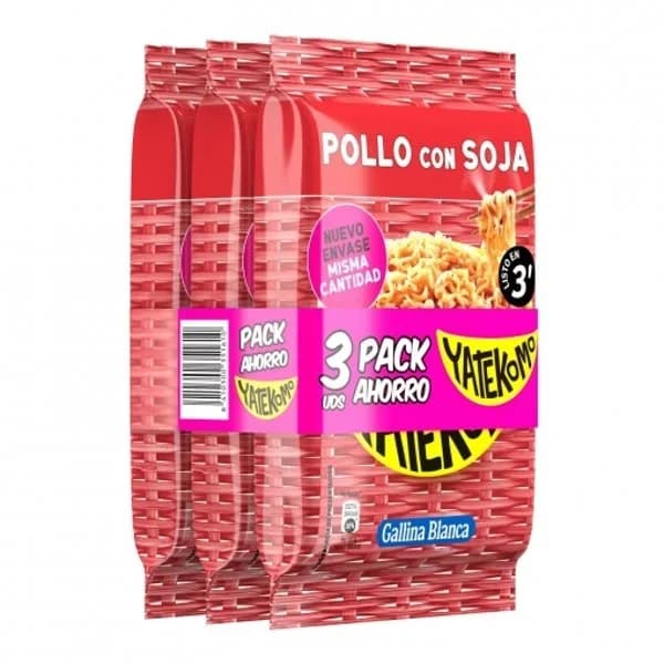 Fideos orientales de pollo con soja Yatekomo Gallina Blanca pack de 3 unidades de 79 g. - 0.24 kg - Imagen del producto en Findit