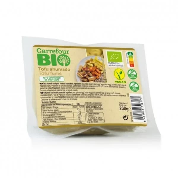Tofu ahumado ecológico Carrefour Bio sin gluten sin lactosa 200 g. - 0.2 kg - Imagen del producto en Findit