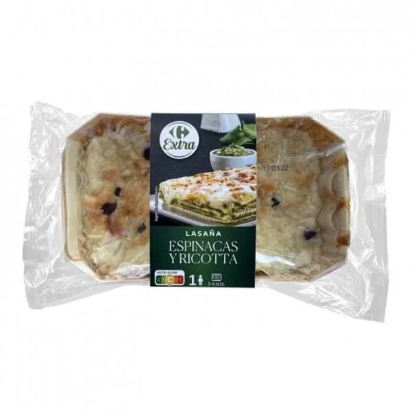 Lasaña de espinacas y ricotta Carrefour Extra 350 g. - 0.35 kg - Imagen del producto en Findit
