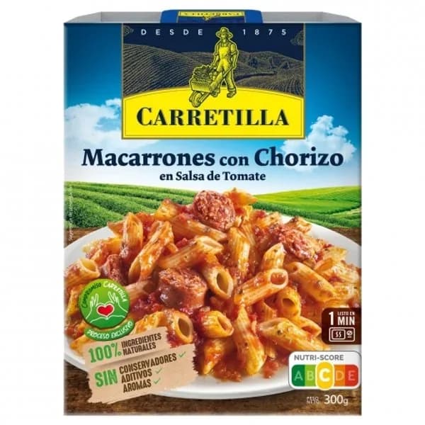 Macarrones con chorizo en salsa de tomate Carretilla 300 g. - 0.3 kg - Imagen del producto en Findit