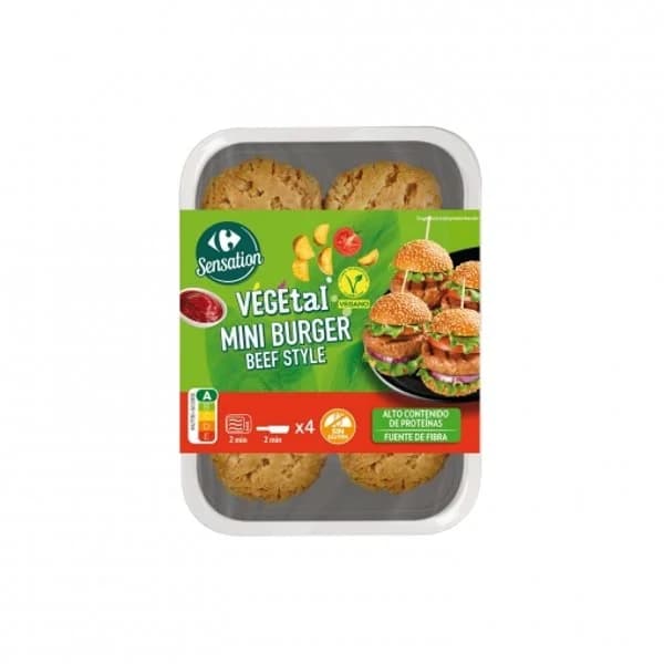 Min burger beef style Sensation Carrefour sin gluten 4 ud. - 0.2 kg - Imagen del producto en Findit