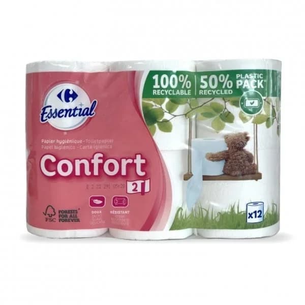 Papel higiénico 2 capas Carrefour Confort 12 rollos. - 11.86 ud - Imagen del producto en Findit