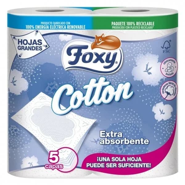 Papel higiénico 5 capas Cotton Foxy 4 rollos. - 1 ud - Imagen del producto en Findit