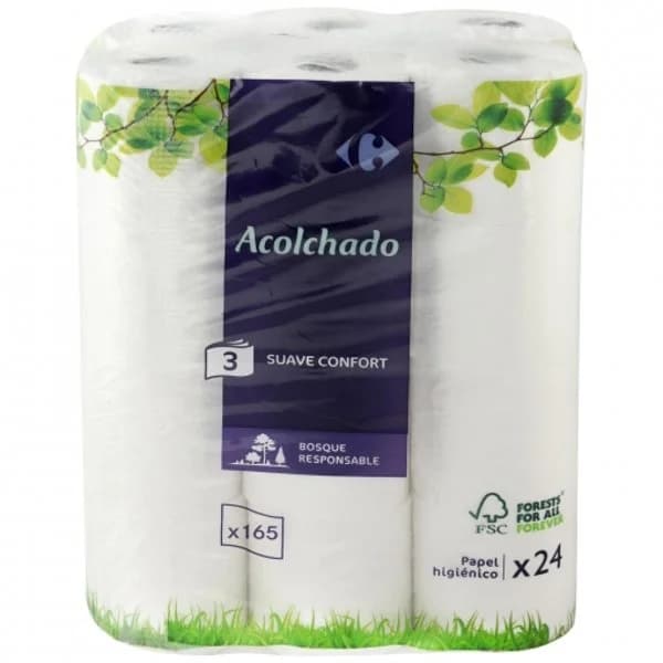 Papel higiénico acolchado Carrefour 24 rollos - 24.08 ud - Imagen del producto en Findit