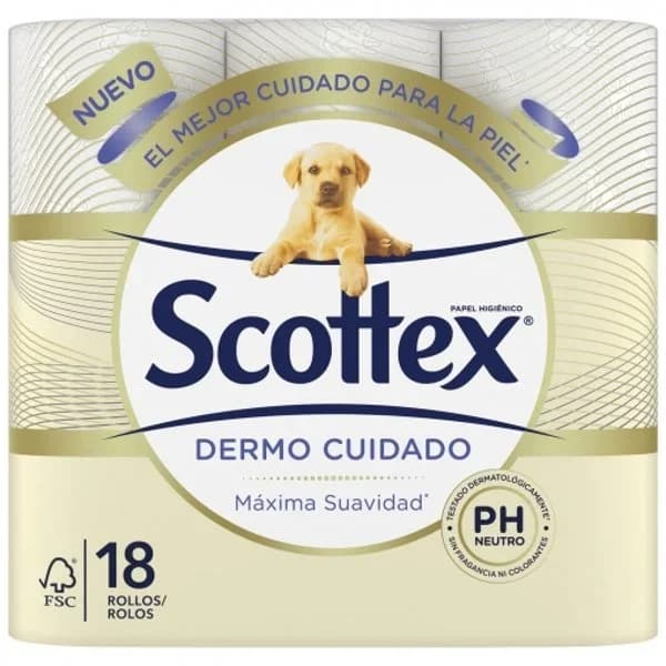 Papel higiénico Dermo Cuidado Scottex 18 rollos - 17.91 ud - Imagen del producto en Findit