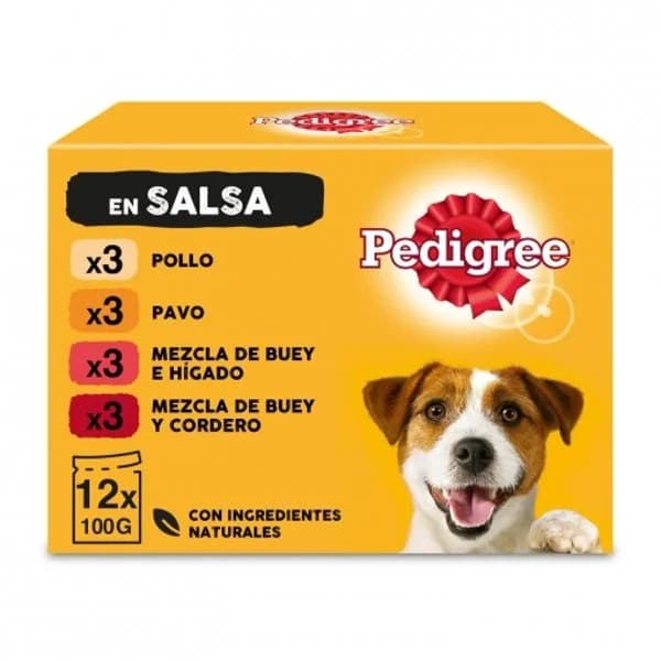 Comida húmeda sabores mixtos en salsa para perro Pedigree pack de 12 unidades de 100 g. - 1.2 kg - Imagen del producto en Findit
