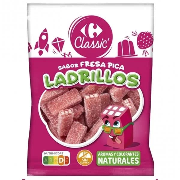 Ladrillos de goma sabor fresa y pica pica Carrefour Classic sin gluten 200 g. - 0.2 kg - Imagen del producto en Findit