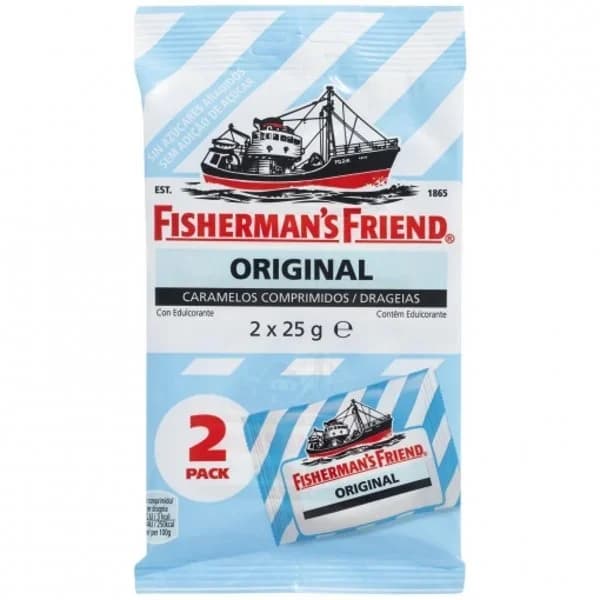 Caramelos  Original Fisherman's Friends sin gluten y sin azúcar añadido pack de 2 unidades de 25 g. - 0.05 kg - Imagen del producto en Findit