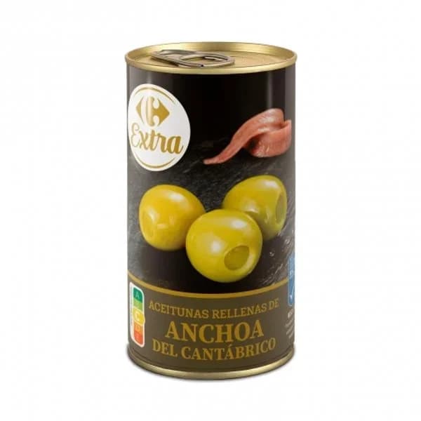 Aceitunas rellenas de anchoas del Cantábrico Extra Carrefour 150 g. - 0.15 kg - Imagen del producto en Findit