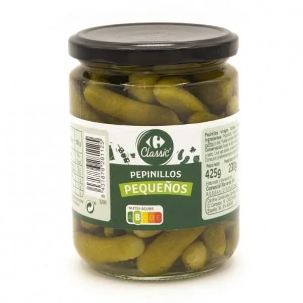 Pepinillos pequeños en vinagre Classic Carrefour 230 g. - 0.23 kg - Imagen del producto en Findit