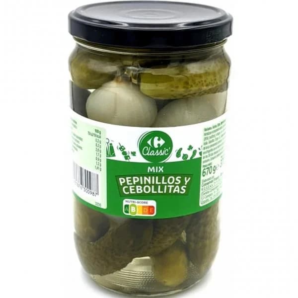 Mix de pepinillos y cebollitas Classic Carrefour 370 g. - 0.37 kg - Imagen del producto en Findit