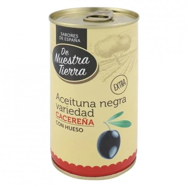Aceitunas Negras con Hueso Manzanilla Cacereña de Nuestra Tierra 350 g. - 0.2 kg - Imagen del producto en Findit
