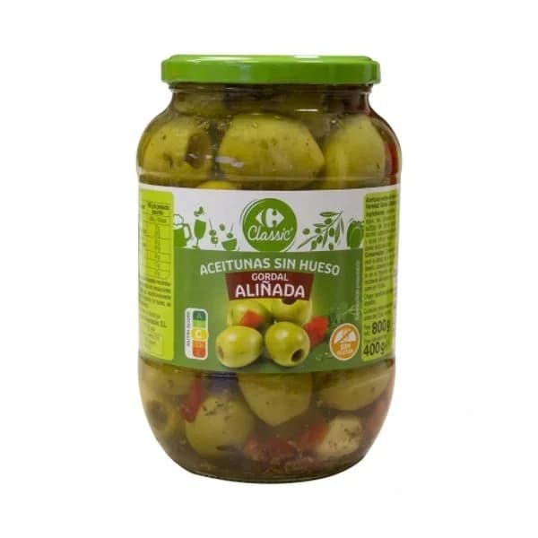 Aceitunas gordal aliñada sin hueso Classic Carrefour sin gluten 400 g. - 0.5 kg - Imagen del producto en Findit