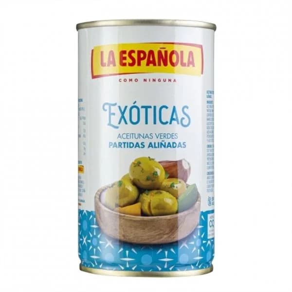 Aceitunas verdes partidas aliñadas Exóticas La Española sin gluten 185 g. - 0.18 kg - Imagen del producto en Findit
