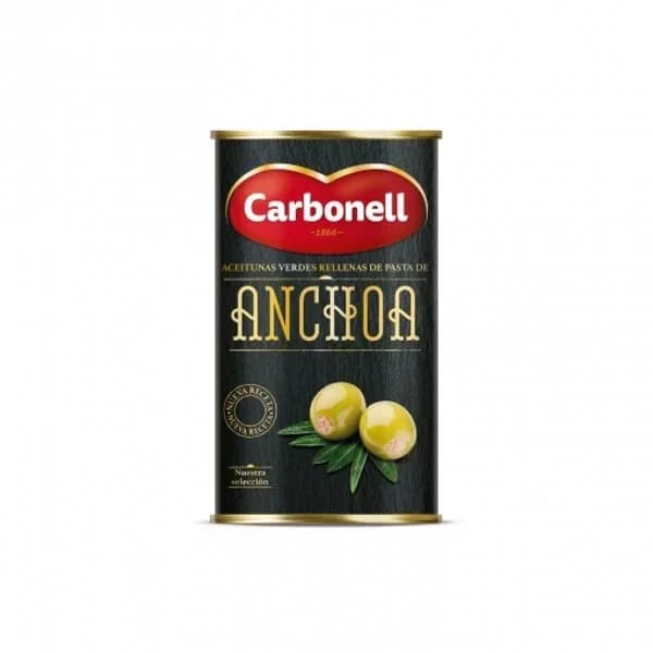Aceitunas verdes rellenas de pasta de anchoa Carbonell lata 150 g - 0.15 kg - Imagen del producto en Findit
