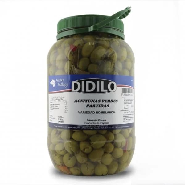 Aceitunas verdes partidas variedad hojiblanca Didilo 2,2 kg. - 2.2 kg - Imagen del producto en Findit