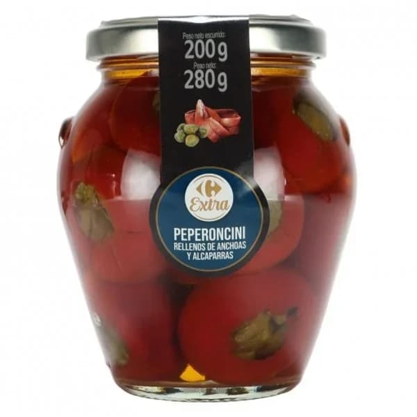 Peperoncini relleno de anchoas y alcaparras Extra Carrefour 200 g. - 0.2 kg - Imagen del producto en Findit