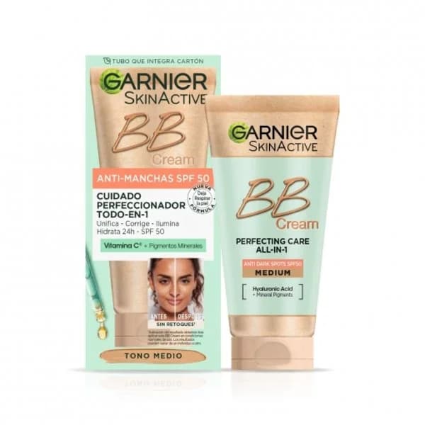Crema facial BB Cream anti-manchas SPF 50 cuidado perfeccionador todo en uno tono medio Skin Active Garnier 50 ml. - 0.05 l - Imagen del producto en Findit