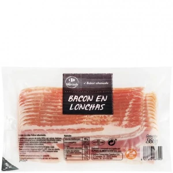 Bacon en lonchas Carrefour El Mercado sin gluten 200 g - 0.2 kg - Imagen del producto en Findit