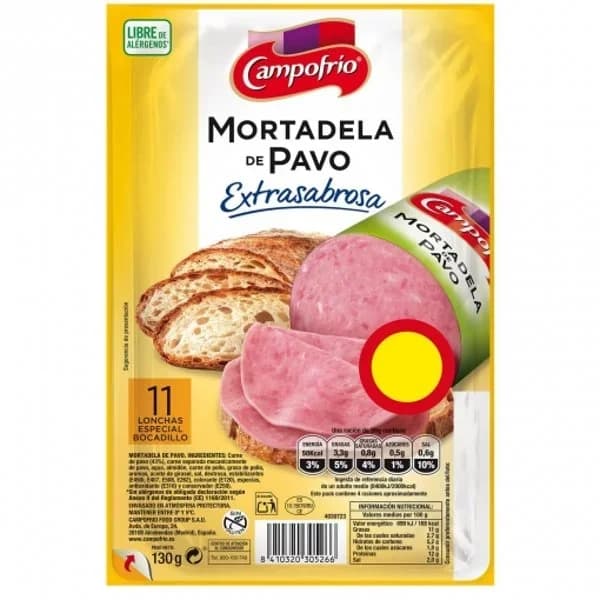 Mortadela de pavo en lonchas Campofrío sin gluten 95 g. - 0.1 kg - Imagen del producto en Findit