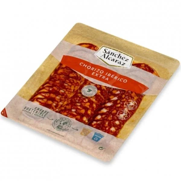 Chorizo Ibérico Extra 50% Raza Ibérica en lonchas Sánchez Alcaraz sin gluten y sin lactosa 100 g - 0.1 kg - Imagen del producto en Findit
