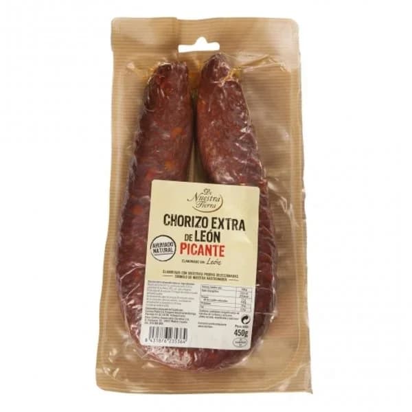 Chorizo de león picante De Nuestra Tierra 450 g. - 0.45 kg - Imagen del producto en Findit