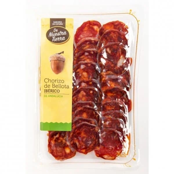 Chorizo de Bellota Ibérico 50% Raza Ibérica en lonchas De Nuestra Tierra 100 g - 0.1 kg - Imagen del producto en Findit