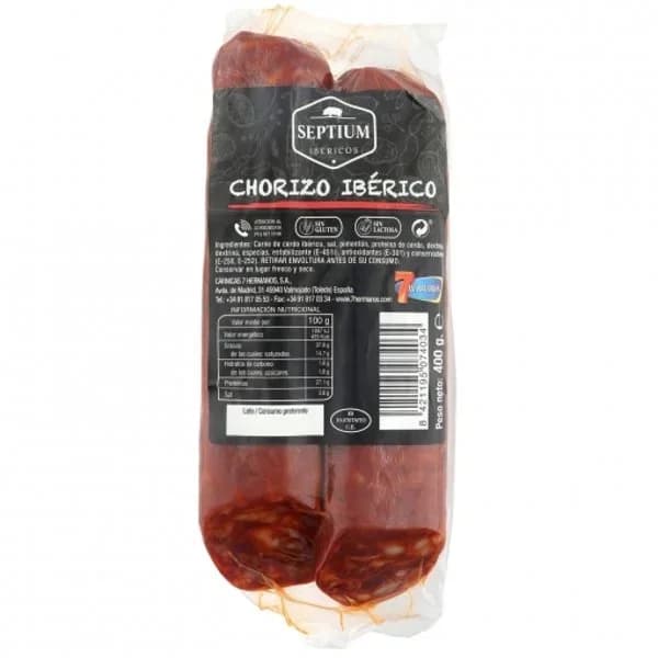 Chorizo ibérico velita 7Hermanos sin gluten y sin lactosa 400 g - 0.4 kg - Imagen del producto en Findit