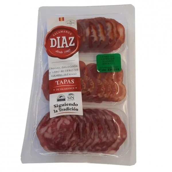 Lomo de Cebo Ibérico 50% Raza Ibérica en lonchas Salamanca Díaz + Corizo Ibérico en lonchas Salamanca Díaz + Salchichón Ibérico en lonchas Salamanca Díaz 90 g - 1 ud - Imagen del producto en Findit