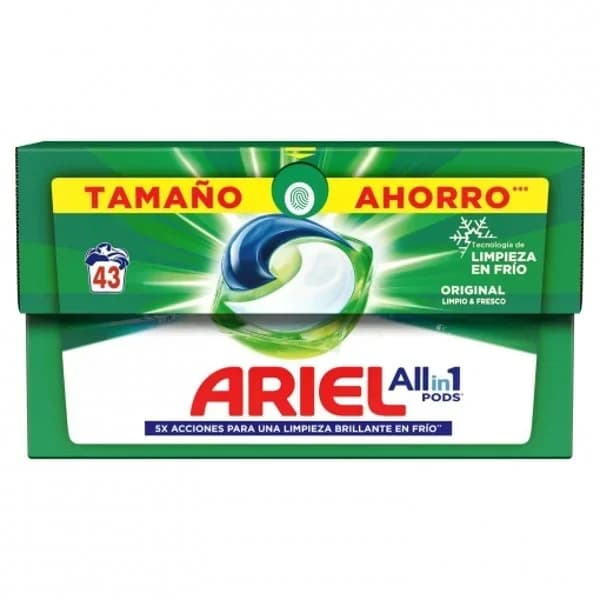 Detergente en cápsulas original Todo En Uno Pods Ariel 43 lavados. - 1 ud - Imagen del producto en Findit