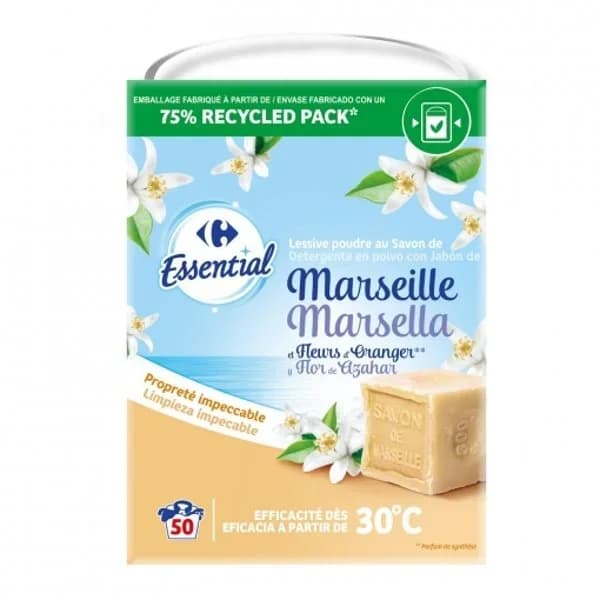 Detergente en polvo jabón de Marsella Carrefour Essential 50 lavados. - 50.75 ud - Imagen del producto en Findit