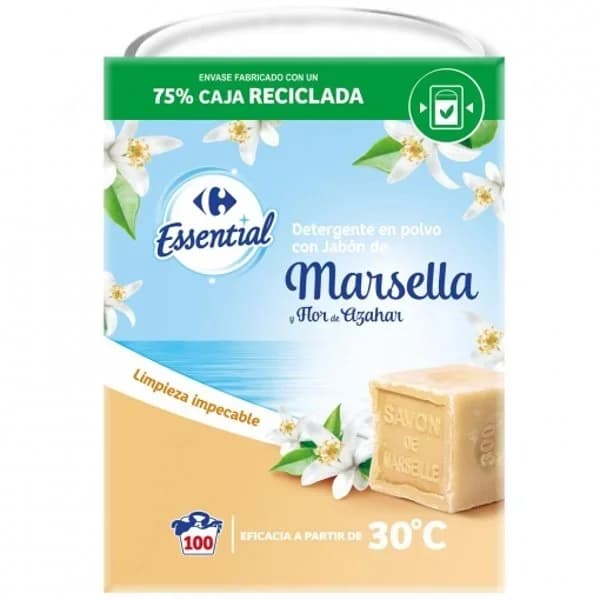 Detergente en polvo con jabón de Marsella Carrefour Essential 100 lavados. - 96.25 ud - Imagen del producto en Findit