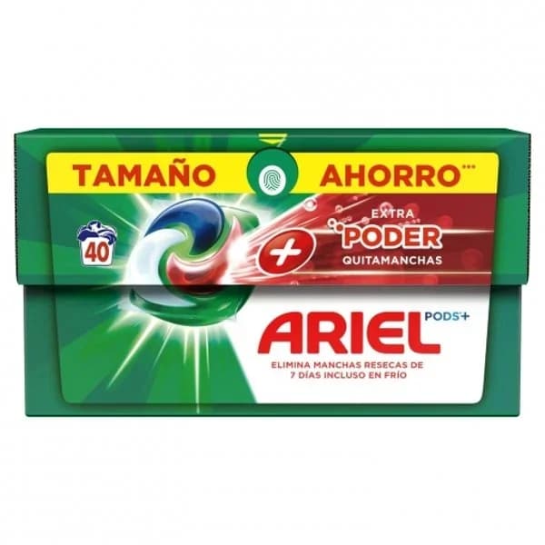 Detergente en cápsulas Todo En Uno Pods + poder extra quitamanchas Ariel 40 lavados. - 1 ud - Imagen del producto en Findit