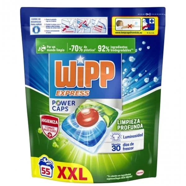 Detergente en cápsulas limpieza profunda higiene antiolores Wipp Express 55 lavados. - 1 ud - Imagen del producto en Findit