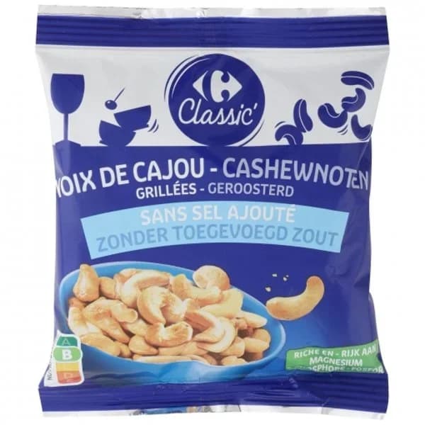 Anacardos fritos Classic Carrefour sin sal añadida 125 g. - 0.12 kg - Imagen del producto en Findit