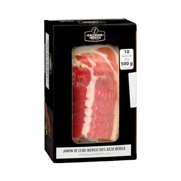 Jamón cebo ibérico 50% La Hacienda del Ibérico lonchas - 0.5 kg - Imagen del producto en Findit