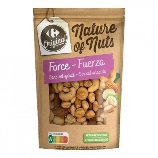 Cocktail de frutos secos tostados Fuerza Original Carrefour sin sal añadida 175 g. - 0.18 kg - Imagen del producto en Findit