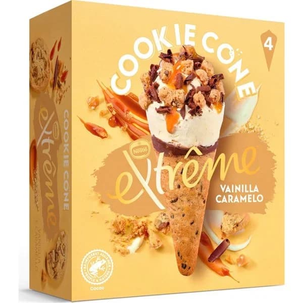 Conos con helado de vainilla y cookie Nestlé Extrême 4 ud. - 0.44 l - Imagen del producto en Findit