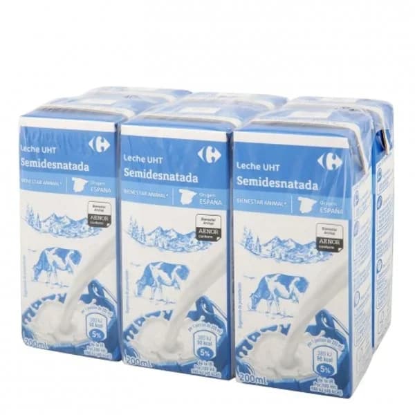 Leche semidesnatada Carrefour pack de 6 briks de 200 ml. - 1.2 l - Imagen del producto en Findit