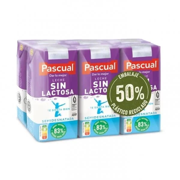 Leche semidesnatada Pascual sin lactosa pack de 6 briks de 200 ml. - 1.2 l - Imagen del producto en Findit