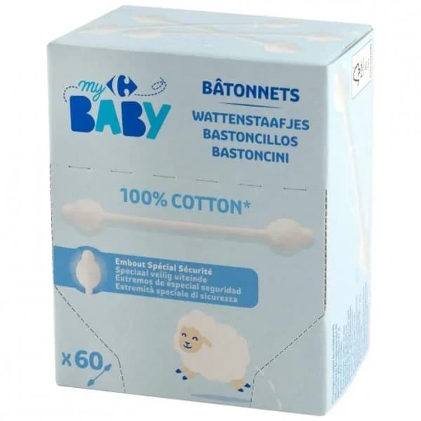 Bastoncillos de algodón Carrefour Baby 60 ud. - 52.5 ud - Imagen del producto en Findit