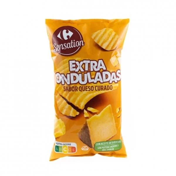 Patatas fritas onduladas sabor queso curado Sensation Carrefour sin guten 150 g. - 0.15 kg - Imagen del producto en Findit