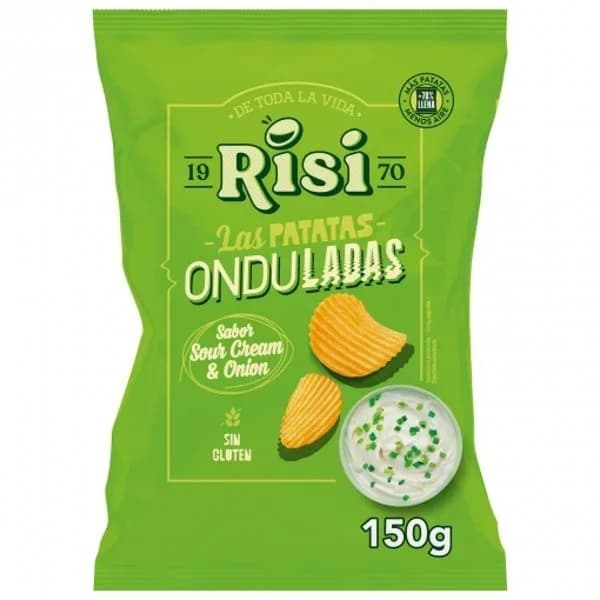Patatas fritas onduladas sour cream & onion Risi sin gluten 150 g. - 1 ud - Imagen del producto en Findit