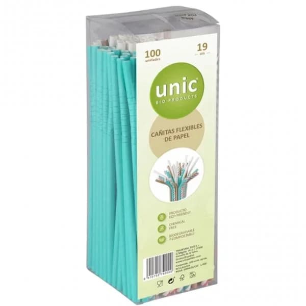 Cañitas Flexible Papel Varios Colores UNIC BIOPRODUCTS 21 cm  100 ud - 99.67 ud - Imagen del producto en Findit